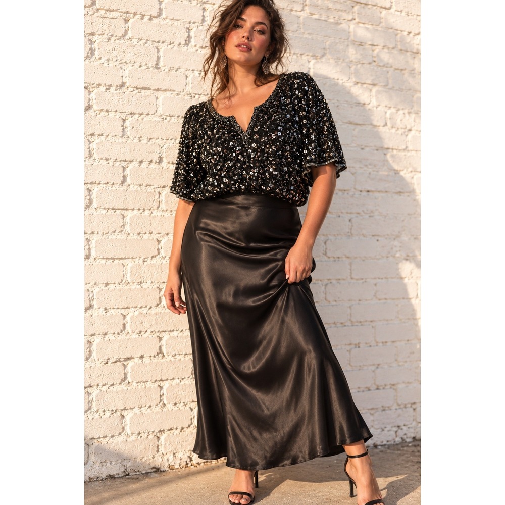 Vintage Scala Black Silk Sequin Beaded Blouse Evening Party Top 1X